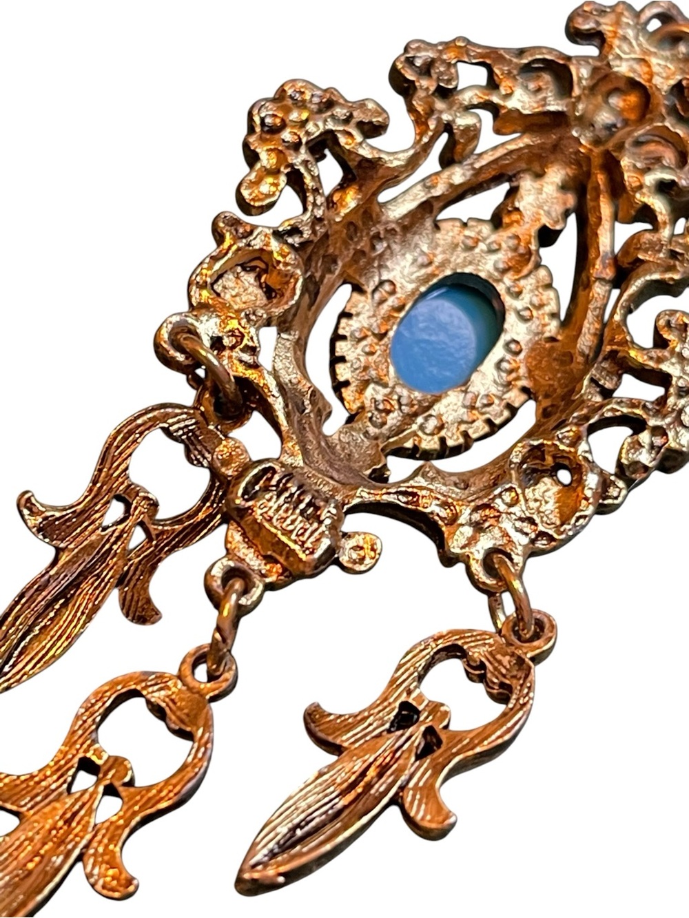Vintage Celebrity NY Victorian Revival Faux Turquoise Dangle Necklace Pendant - Picture 11 of 11